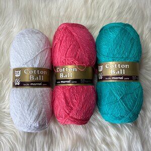 Lot of 3 Marnel Cotton Ball Yarn